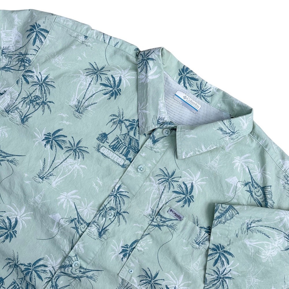 Columbia PFG Fishing Shirt Men Large Green Vented Casual Outdoors Tropical